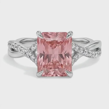 Emerald Padparadscha and White Diamond Pave Ring Natural 14K White Gold
