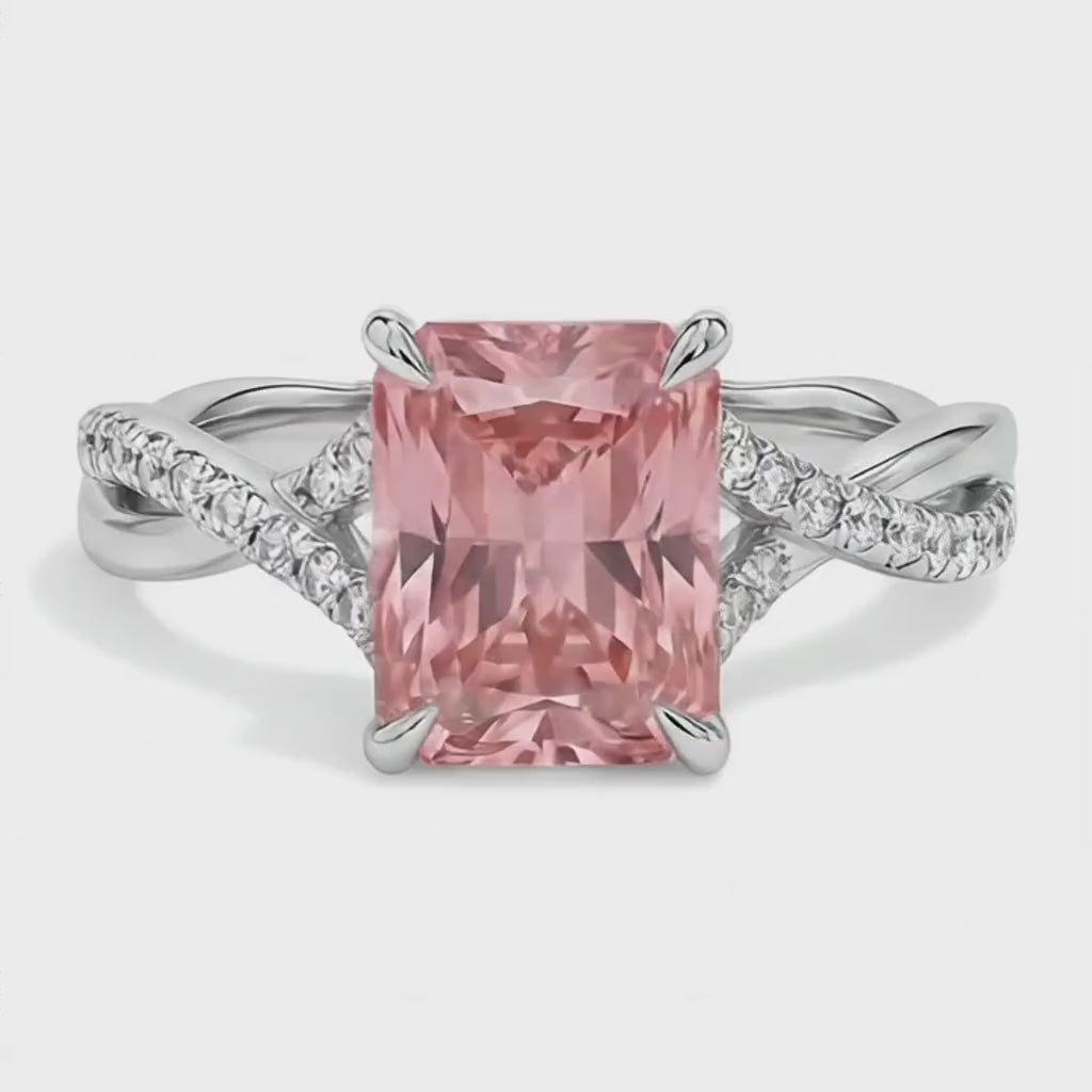 Emerald Padparadscha and White Diamond Pave Ring Natural 14K White Gold