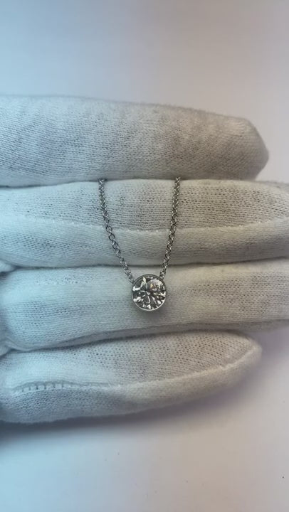 Natural Earth Mined Diamond Necklace Pendant 1.50 Carat Round Cut Bezel Set 14K White Gold