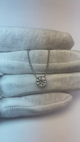 Diamond Necklace Pendant 1.50 Carat Round Cut Bezel Set 14K White Gold