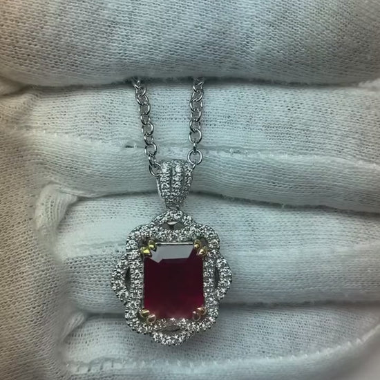 Red Ruby With Diamonds Pendant Necklace