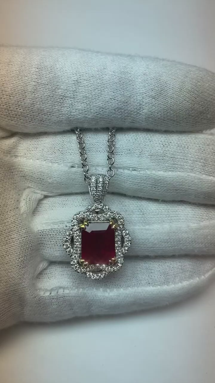 Red Ruby With Diamonds Pendant Necklace
