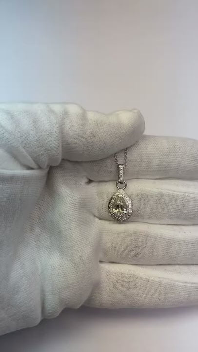 Pear And Round Natural Earth Mined Diamond Necklace Pendant 1.45 Carat White Gold 14K