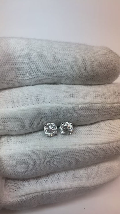 White Gold 2 Carats Round Genuine Natural Earth Mined Diamond Stud Earrings