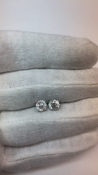 White Gold 2 Carats Round Genuine Diamond Stud Earrings