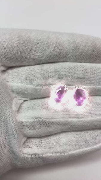 Purple Sapphire Halo Diamond Stud Earrings