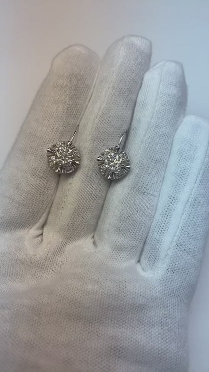 Halo Mined Diamond Old Cut Leverback Earring Single Setting 2.50 Carats