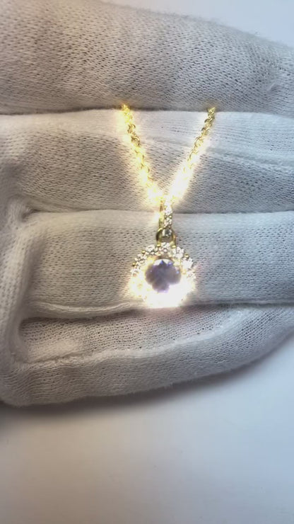 2 Carats Round Blue Sapphire & Natural Earth Mined Diamond Pendant Necklace 14K Gold