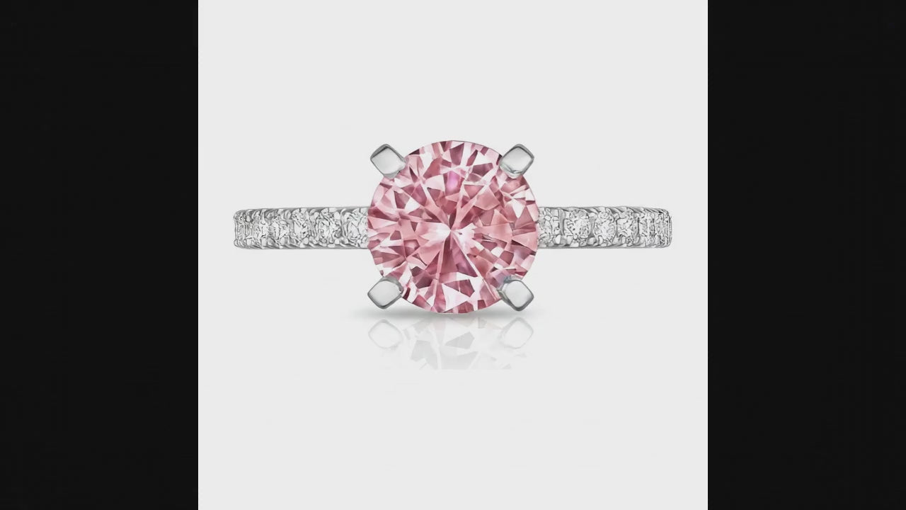 3.5 Carat Round Pink Lab Grown Diamond and White Diamond Pave Ring 14K White Gold