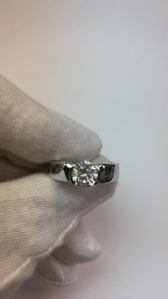 Solitaire Diamond Ring Half Bezel Setting 1.50 Carats Men's White Gold