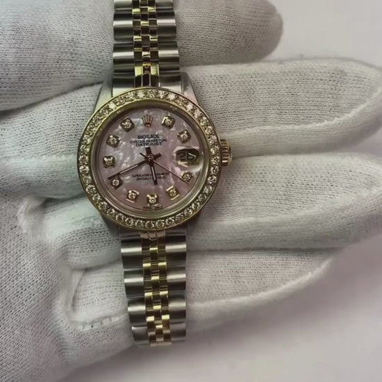 Ladies Pink Mop Dial Diamond Watch Rolex Datejust  Two Tone