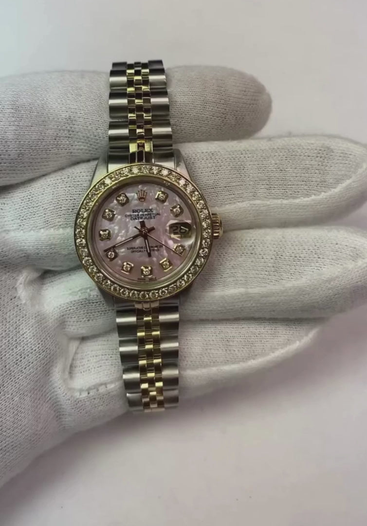 Ladies Pink Mop Dial Diamond Watch Rolex Datejust  Two Tone