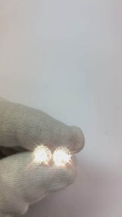 Halo Style Round Natural Earth Mined Diamond Stud Earring 2.20 Carats White Gold 14K