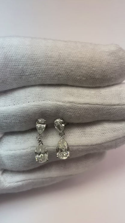 4.70 Carats Pear Real Natural Earth Mined Diamond Drop Women Earring White Gold 14K