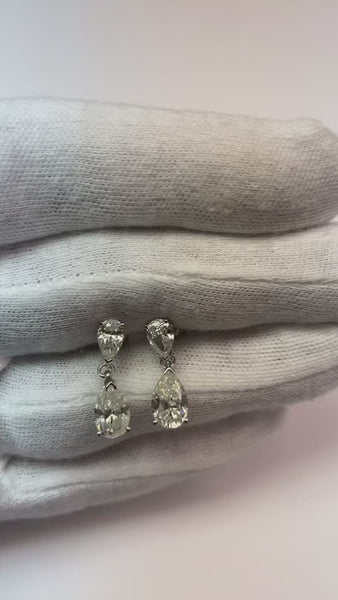 4.70 Carats Pear Real Diamond Drop Women Earring White Gold 14K