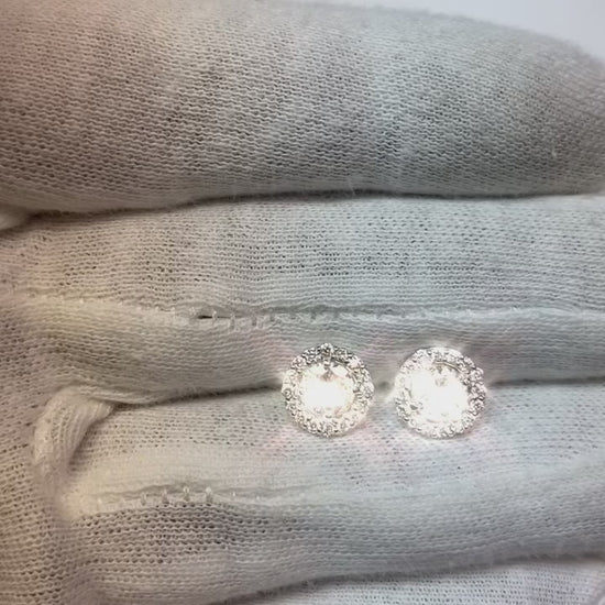 Round Diamonds Studs Pair Halo Earrings