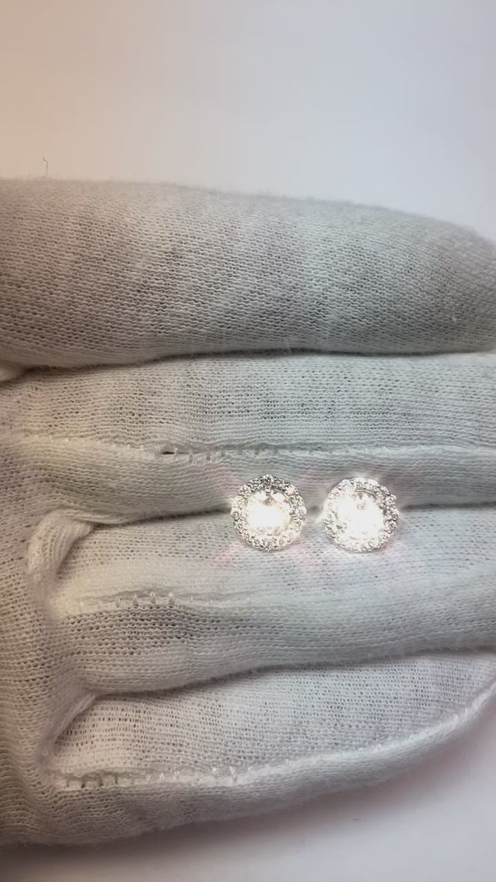 Round Diamonds Studs Pair Halo Earrings