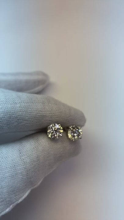 4.50 Carats Prong Set Round Solitaire Natural Earth Mined Diamond Stud Earring White Gold