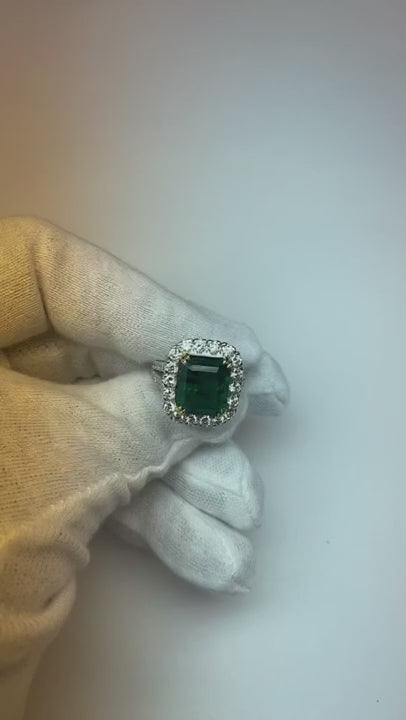 Green Emerald With Natural Earth Mined Diamond Ring
