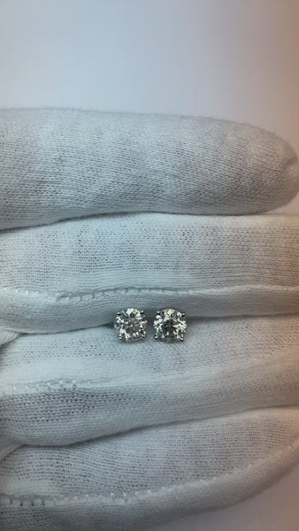 Earth Mined Diamond Stud Earrings 1.80 Carats White Gold 14K