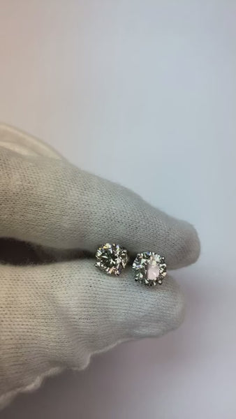 Big Round Cut 4 Carats Diamonds Lady Studs Earrings 14K Wg