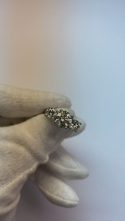 4 Carat Round Natural Earth Mined Diamond Three Stone Engagement Ring White Gold 14K