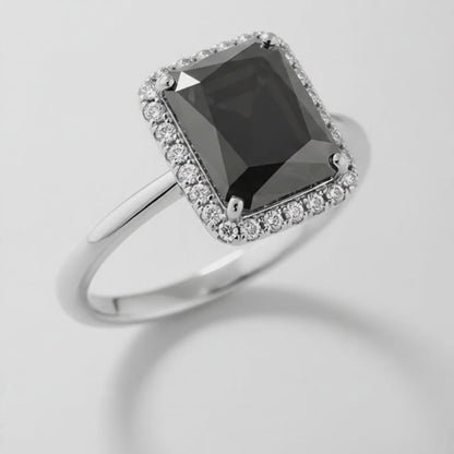2.5 Carat Radiant Black Diamond and White Diamond Halo Ring Natural 14K White Gold