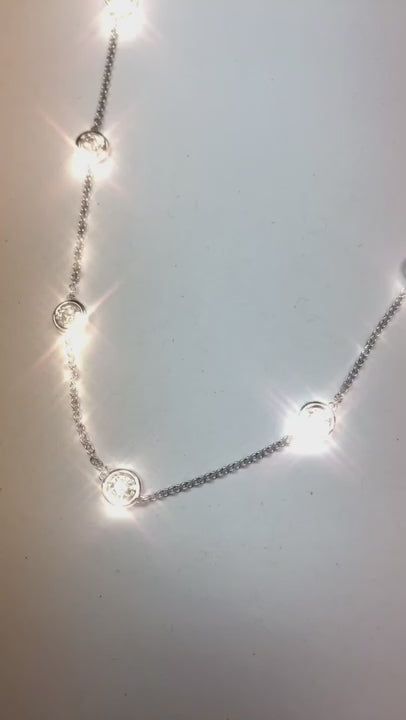 Natural Diamond Diamond Half Way Around Chain Necklace 3.15 Carats 14K White Gold