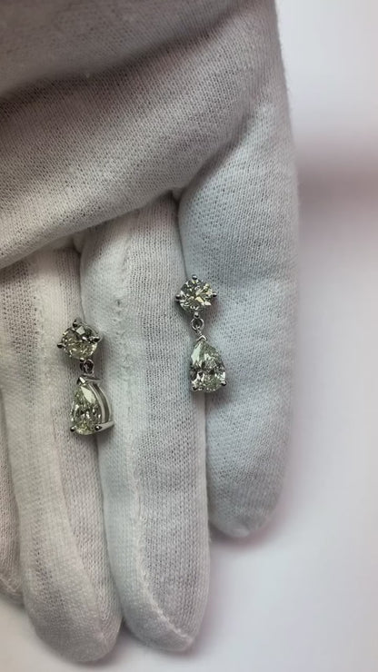 Real Diamond Pear & Round Old Mine Cut Drop Earrings 5 Carats