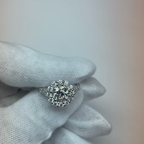 Halo Round Old European Cut Diamond Ring