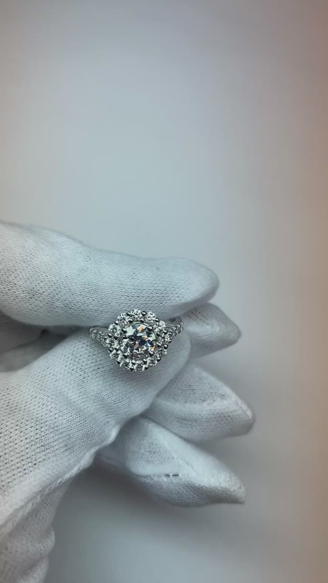 Halo Round Old European Cut Diamond Ring
