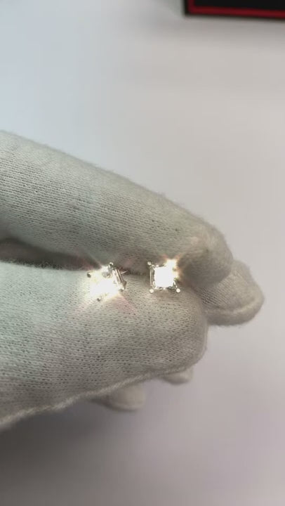 1.5 Ct Princess Cut Natural Earth Mined Diamond Stud Earring 14K White Gold