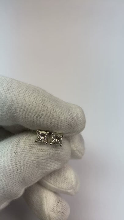 Princess Cut Stud Natural Earth Mined Diamond Earring White Gold 14K 1.20 Ct Prong Set