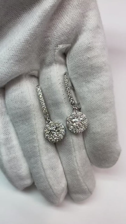 3.44 Carats Prong Set Natural Earth Mined Diamonds Lady Dangle Earrings White Gold 14K