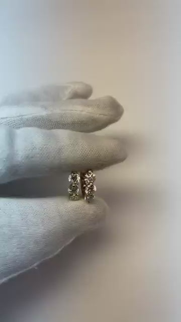 3 Natural Earth Mined Diamond Ladies Hoop Gold Earrings