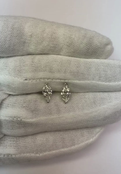 2 Carats Marquise Cut Natural Earth Mined Diamond Stud Earring Solid White Gold