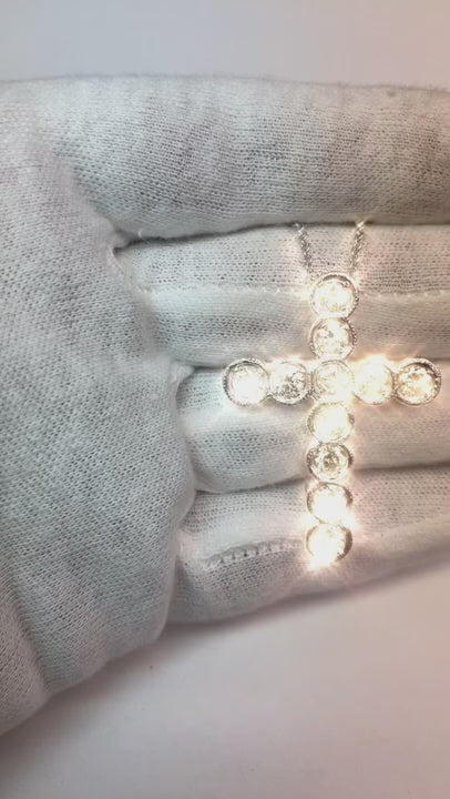 Round Natural Earth Mined Diamond Cross Pendant Milgrain Necklace 4 Carat WG 14K