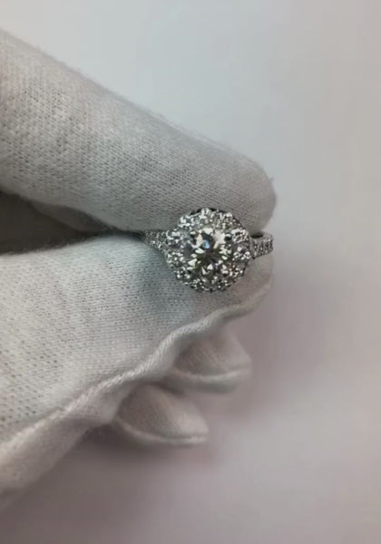 Natural 2 Ct Round Prong Set Diamond Wedding Ring Halo 14K White Gold