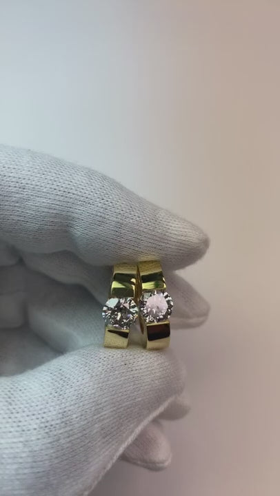 2 Carats Bezel Set Solitaire Natural Earth Mined Diamond Hoop Earring White Gold