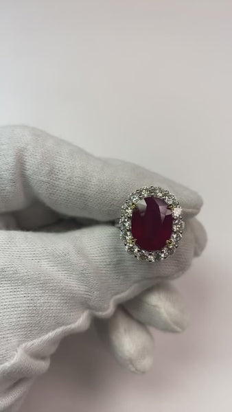 Cushion Ruby And Round Diamonds 7 Carats Anniversary Ring