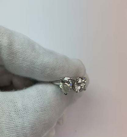 Toi et Moi Two Stone Round & Pear Natural Earth Mined Diamond Ring 4 Carats White Gold 14K