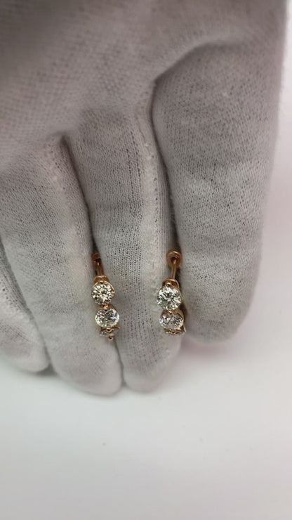 Three Stone Women Hoop Earrings 3 Ct Round Cut Natural Earth Mined Diamonds White Gold 14K