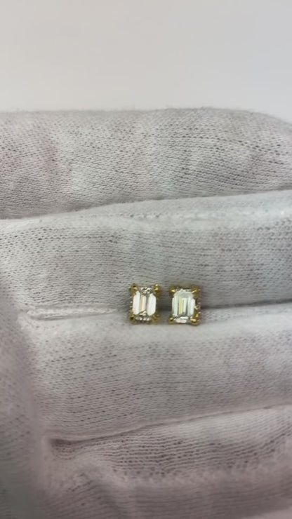 Natural Earth Mined Diamond Studs Emerald Cut 1.50 Carats