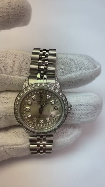 String Diamond Dial Datejust Rolex Ladies Watch Ss & Gold