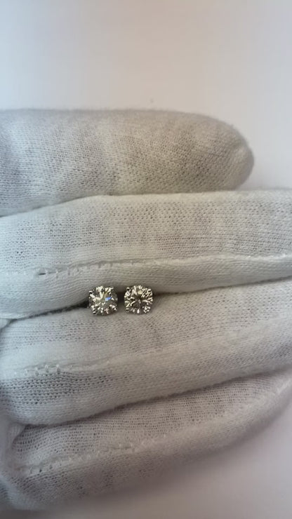 Solitaire Round Cut Real Natural Earth Mined Diamond Stud Earring 1.5 Ct Solid White Gold 14K