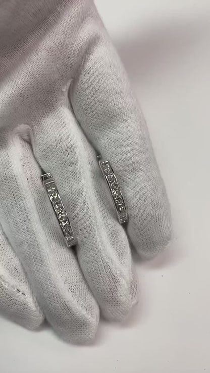 Channel Set 2.40 Ct Princess Cut Natural Earth Mined Diamonds Hoop Earrings White Gold 14K
