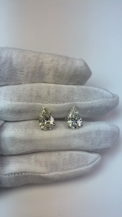8 Carats Pear Cut Natural Earth Mined Diamond Women Stud Earrings White Gold 14K