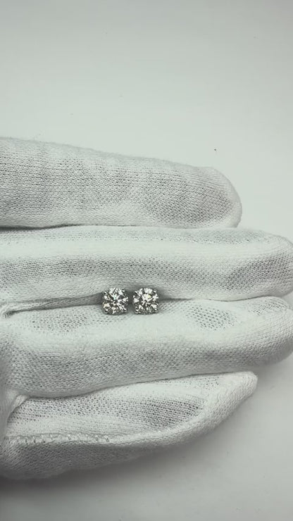 Simple Round Stud Earring Natural Earth Mined Diamond White Gold 14K 2 Carats