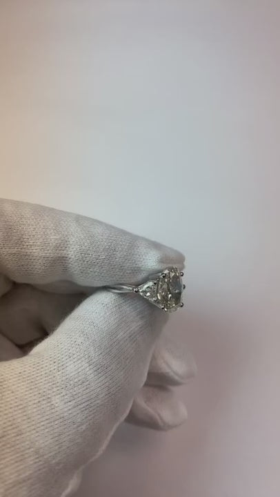 4.5 Carats Oval Cut Natural Earth Mined Diamond Three Stone Engagement Ring White Gold