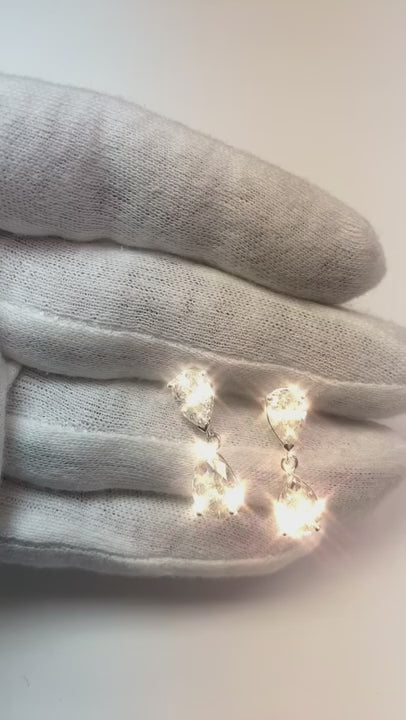 White Gold 2 Stone Real Natural Earth Mined Diamond Dangle Earrings Pear Cut Old Miner 9 Carats